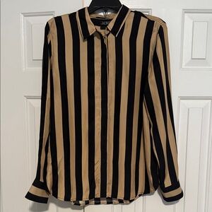 J. Crew Men's Black and Tan Striped Shirt
